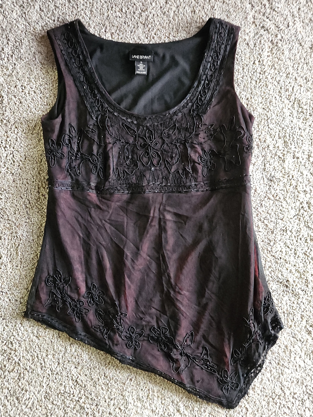 Lane Bryant Black Embroidered Scoop Neck Tank Top